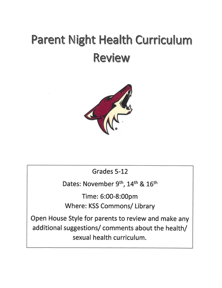 Parent Night Health Curriculum Review Night